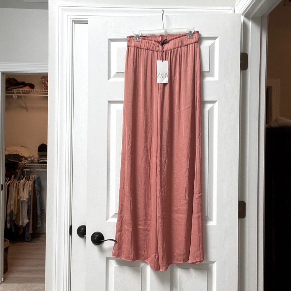 Zara S wide leg palazzo pants orange NWT